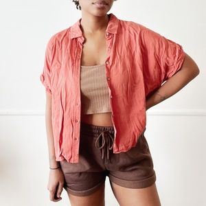 forever 21 coral oversized cropped button up shirt